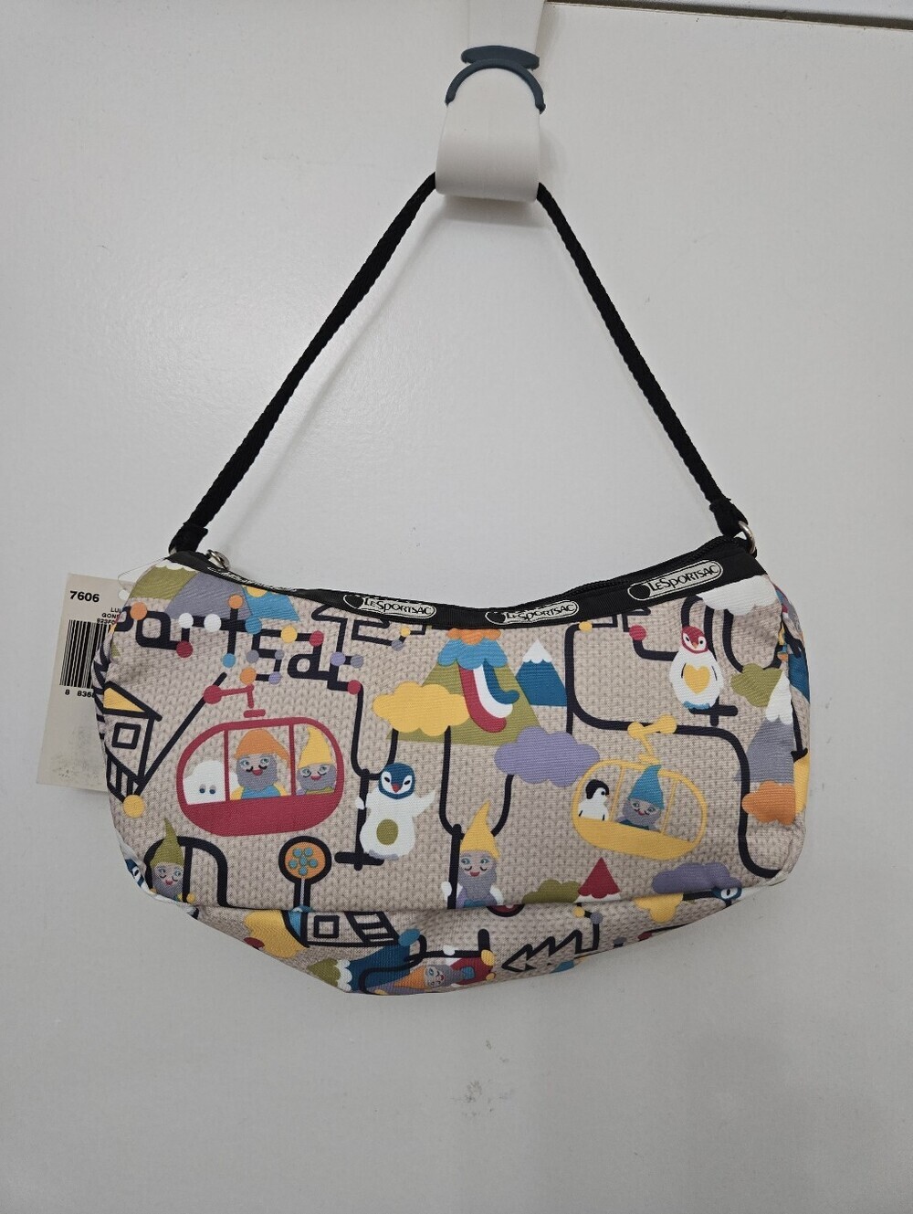 LeSportsac Ski Gondola Gnome Penguin Print Nylon Shoulder Mini Bag NWT - Picture 3 of 7